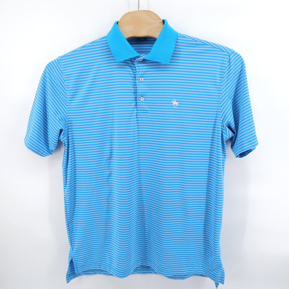 Peter Millar Summer Comfort Striped Polo Shirt Blue Short Sleeve Mens Large - Picture 2 of 8